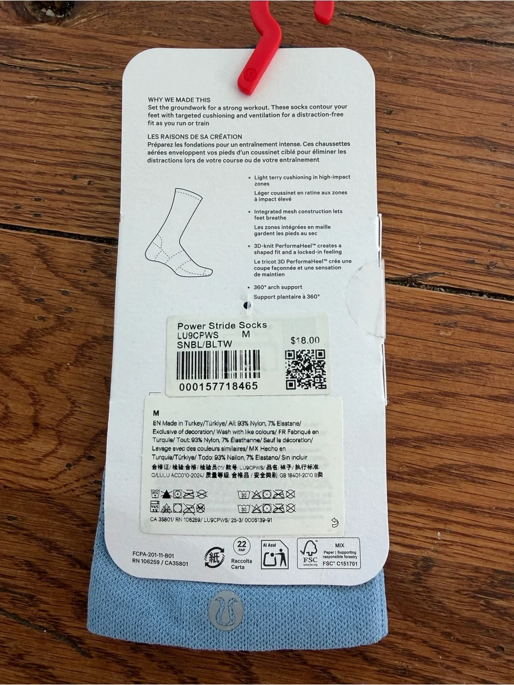 NWT Lululemon Power Stride Socks Crew Length Men 5.5-7.5 Women 7-9